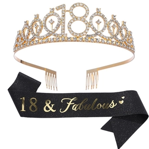 18th birthday set with gold rhinestone crown and black 18 & Fabulous sash for girls