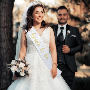 Bride to be sash and metal crown set for bridal showers and wedding parties