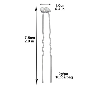 Dimensions détaillées des épingles à cheveux en perles : 7,5 cm de long et 1 cm de large