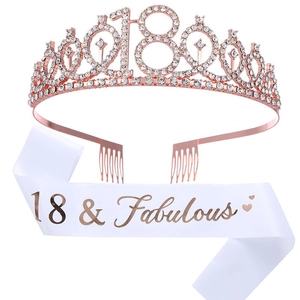 Rose gold 18th birthday set with sparkling rhinestone tiara and 18 & Fabulous white sash