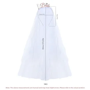 White bridal veil detail with rose gold Bride headband and size measurement specs
