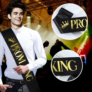 Elegant Prom King sash in black satin fabric with gold foil lettering for prom parties