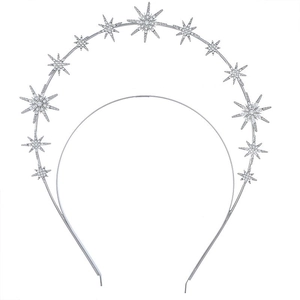 Elegant silver headband featuring crystal octagonal stars for party and wedding
