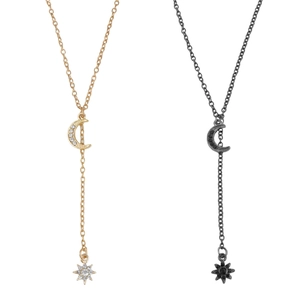 Europäische Barock Stern Mond Anhänger Halskette Für Damen Zinklegierung Strass Y-Form Gliederkette Schlüsselbein Schmuck