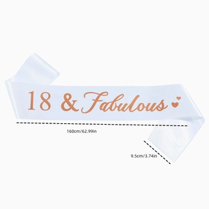 White satin birthday sash with rose gold 18 & Fabulous text and heart detail