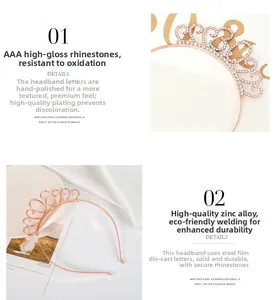Detail of rose gold 30th birthday crown with AAA rhinestones and polished alloy finish