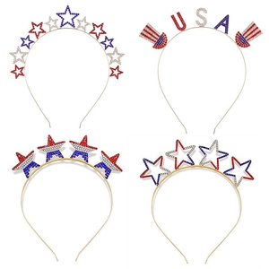 Festive red white and blue rhinestone star headbands for USA Independence Day parties