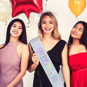 Silver Birthday Girl glitter sash and rhinestone tiara set for festive party accessory