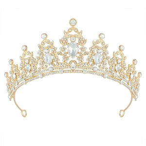 Diadème doré élégant avec strass brillants et cristal en goutte pour tenue de fête