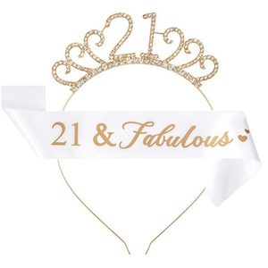 Glittering 21st birthday set with rhinestone tiara and 21 & Fabulous white satin sash