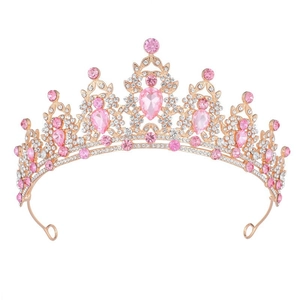 Diadème élégant en or rose avec cristaux roses et pierres en goutte pour fêtes