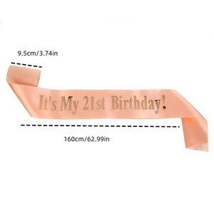 Detailed dimensions of 21st birthday sash in rose gold with shiny lettering