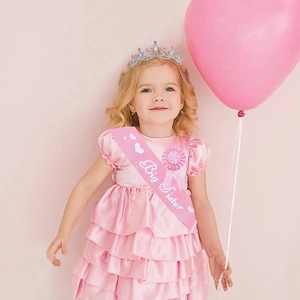 Set écharpe rose Big Sister avec diadème brillant et badge assorti pour les filles