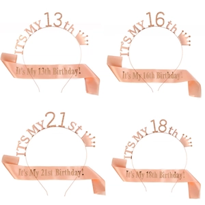 Rose Gold Birthday Sash And Rhinestone Tiara For Women Girls Birthday Party Decorations Celebration Supplies Headband