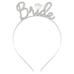 Silver Bride headband with sparkling rhinestones and heart diamond design for wedding party