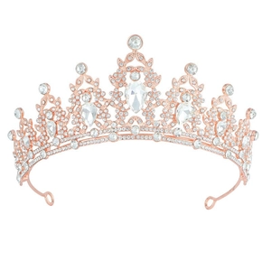 Couronne d'anniversaire or rose avec strass blancs et grandes gouttes de cristal pur