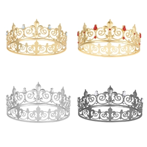 Vintage Zinc Alloy Rhinestone Men Crown Fleur-De-Lis Tiara For Birthday Party Wedding Prom Hair Accessories