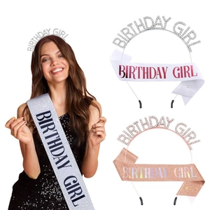 Birthday Girl rhinestone tiara and glitter sash set for party decoration and accessories