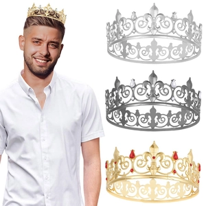 Mens vintage crown set in gold, silver and gunblack with red crystals for prom