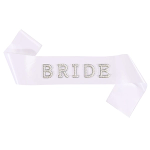 Écharpe de mariée en satin blanc avec perles et strass pour enterrement de vie de jeune fille