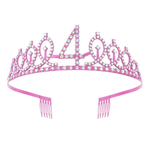 Rose gold 40th birthday crown headband with sparkling AB rhinestones and side combs