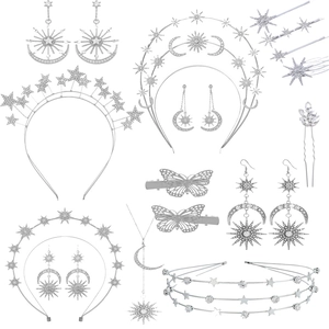Baroque Alloy Rhinestone Star Moon Headband Earrings Necklace Bohemian Bridal Wedding Party Accessories For Women Jewelry
