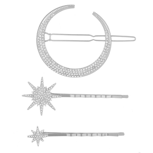 Vintage Alloy Moon Star Rhinestone Hair Clip Set Gold Silver Geometric Hairpin For Women Wedding Party Hair Accessory
