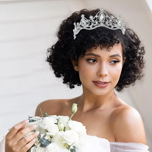 Elegant Greek goddess silver bridal crown with baroque crystals and sparkling rhinestones