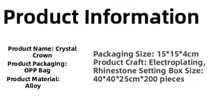 Detail view of crystal bridal crown specifications including alloy material and size