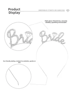Detailed view of silver Bride headband with sparkling rhinestones for bridal parties