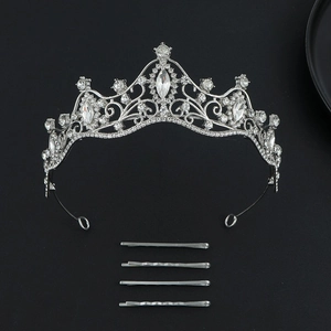 Silver Greek goddess bridal tiara set with sparkling rhinestones and matching hairpins