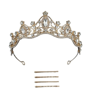 Golden Greek goddess bridal tiara crown with crystals and matching hair pins