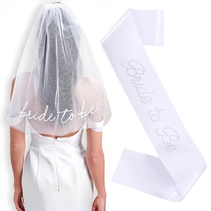 Elegant white Bride to Be satin sash and double layer tulle veil set for bachelorette party