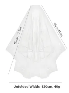 Detailed dimensions for double-layer white bridal veil with 80cm and 60cm tiers