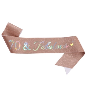 Rose gold glitter 70 & Fabulous birthday sash with holographic text for party decorations