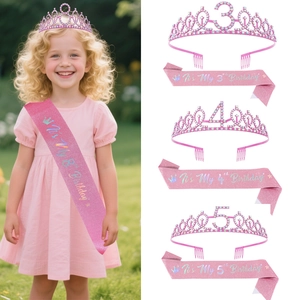 Set corona di compleanno in strass rosa con numero e fascia glitterata per bimba