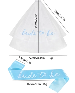 Detailed size chart for the bride to be white bridal veil and light blue party sash
