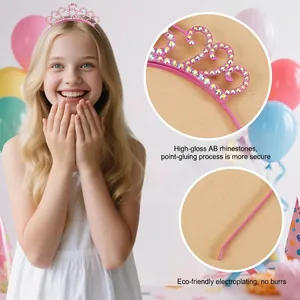 Serre-tête couronne de princesse rose avec strass brillants et finition lisse pour filles