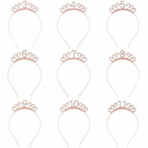 Set de couronnes d'anniversaire or rose avec strass et chiffres 3 à 11 pour filles