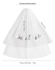 Detailed dimensions of double layer white bridal veil with silver Bride to Be text