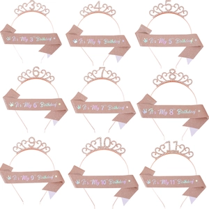 Rose gold birthday girl set with rhinestone tiara and sash for ages 3 to 11 years old