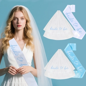 Bride to Be set with double-layered white tulle veil and satin sash for bachelorette parties