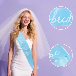 Bride to be sash and veil set in sky blue satin with premium PET white lettering