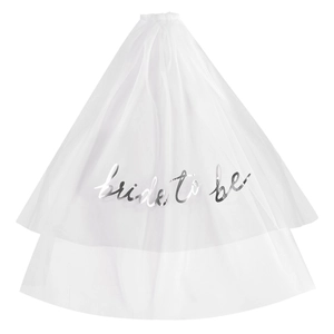 White double-layer bridal tulle veil with silver bride to be lettering for bachelorette party