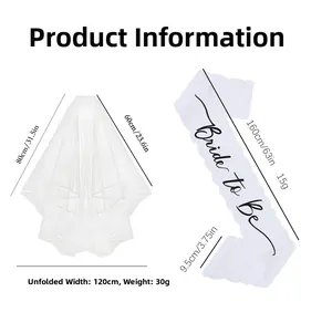 Detailed size specifications for white bridal veil and lace Bride to Be shoulder sash