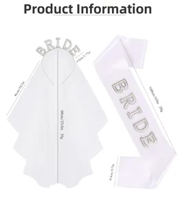 Detailed size specifications for pearl Bride headband veil and satin sash set