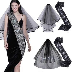Black bridal veil and lace sash set with metallic Bride to Be text for bachelorette parties