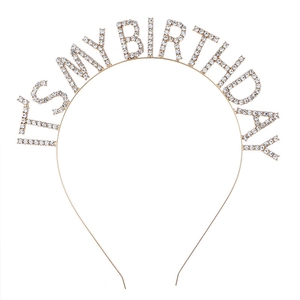 Golden birthday party headband with It's My Birthday sparkling rhinestone letters