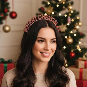 Λεπτομέρεια με γκλίτερ γράμματα Merry Christmas σε μια γιορτινή κόκκινη στέκα