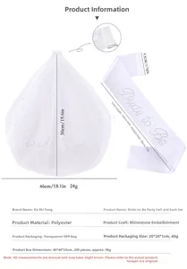 Detailed view of bride to be set featuring pearl mesh veil and rhinestone shoulder sash